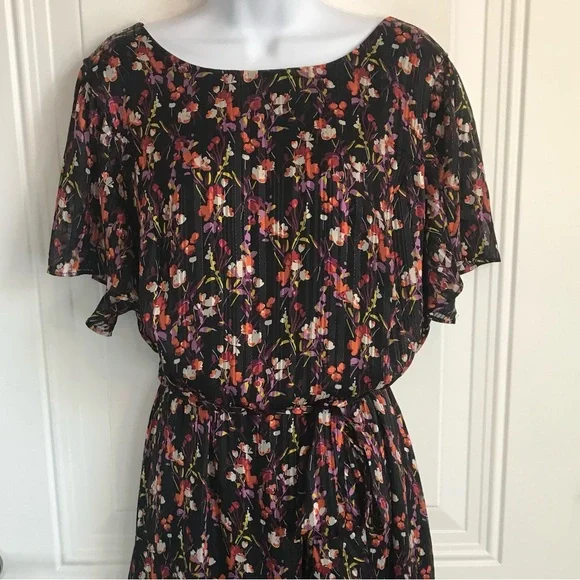 Lane Bryant Brand Black Multi Ditsy Floral Shimmer Maxi Dress + size 20 in EUC - Picture 6 of 16